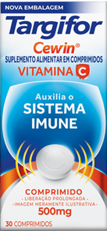Embalagem de Targifor® Cewin Vitamina C, suplemento em comprimidos para auxílio ao sistema imune. 