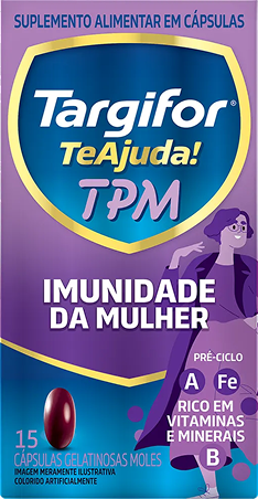 Embalagem de Targifor® TeAjuda! TPM para imunidade e minimização dos desconfortos do ciclo menstrual.
