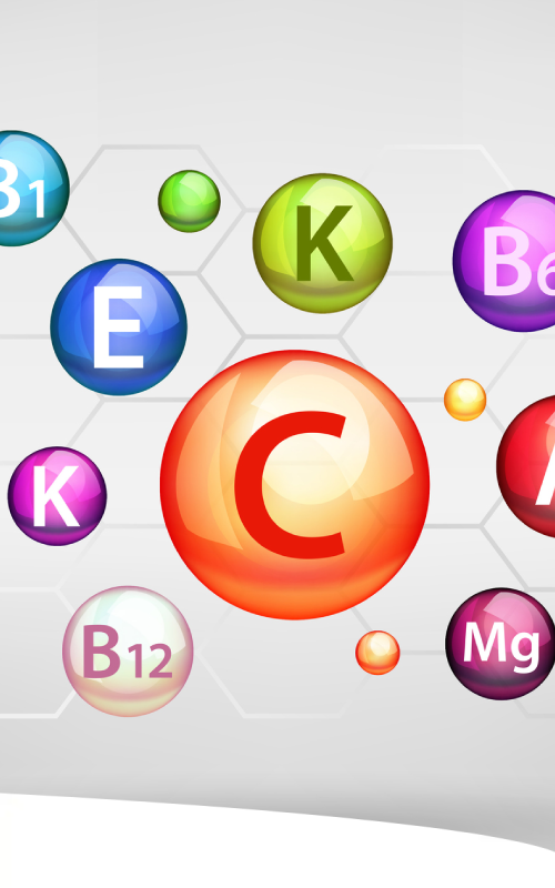Representação gráfica e meramente ilustrativa de vitaminas e outros nutrientes