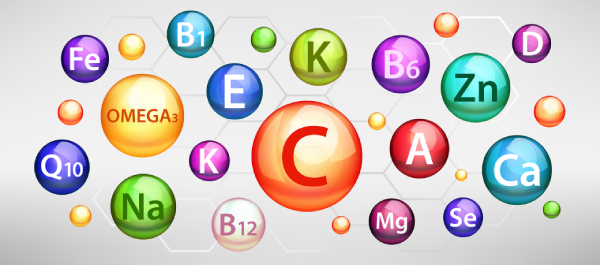 Representação gráfica e meramente ilustrativa de vitaminas e outros nutrientes