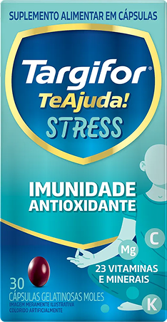 Embalagem de Targifor® TeAjuda! Stress, com 23 vitaminas e minerais, para imunidade antioxidante